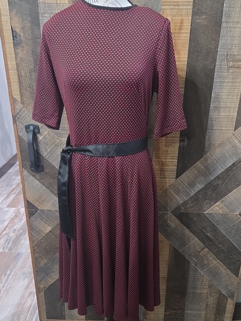 Danny & Nicole Red Patterned Midi Dress with Black Sash